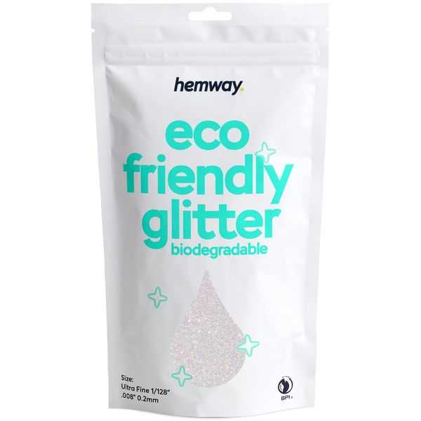 Hemway Eco Friendly Biodegradable Glitter 100g / 3.5oz Bio Cosmetic Safe Sparkle Vegan For Face, Eyeshadow, Body, Hair, Nail And Festival - Ultrafine (1/128" 0.008" 0.2mm) - Mother of Pearl Iridescent