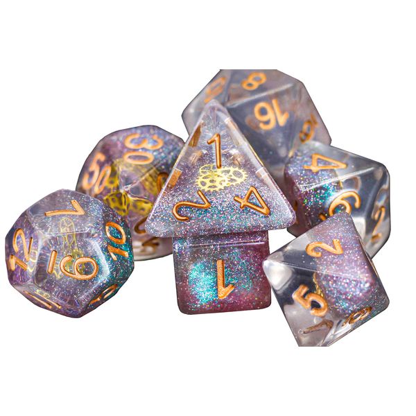 Galaxy Steampunk Gear DND Dice Set for Dungeons and Dragons Gifts, D&D, D and D, Pathfinder, Accessories, D20, Polyhedral, Resin Dice, Metal, Dice Tray, Tower, Bag, Box