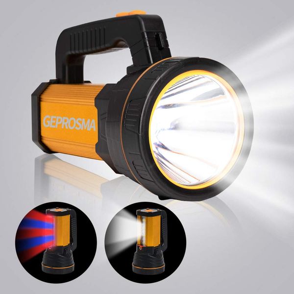 GEPROSMA Powerful Led Flashlight High Lumens Rechargeable, Super Bright Handheld Spotlight Flashlight Large Ultra Long Lasting Portable High Power Big Searchlight