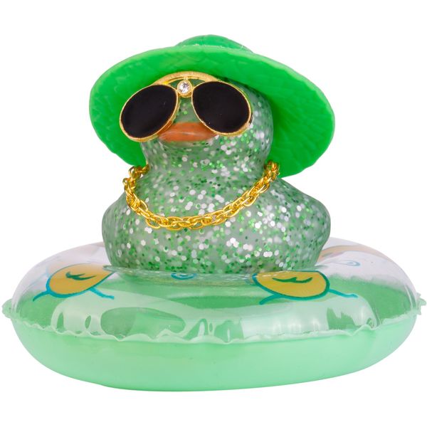 MuMyer Sequin Duck Car Ornament, Rubber Duck Dashboard Decorations Accessories with Mini Sun Hat Swim Ring Necklace Sunglasses(C10)