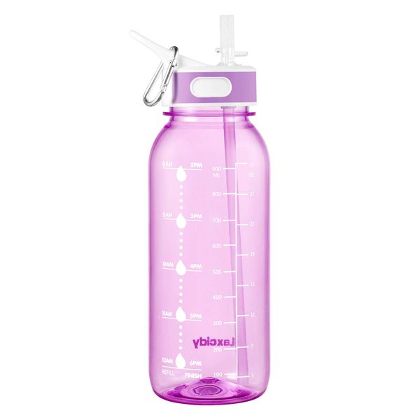 GHONLZIN Wasserflasche 1L Sports Bottle BPA-freier Trinkflasche mit Zeitmarkierungs-Tracker, Spülmaschinenfest Water Bottle für Fahrrad, Gym, Yoga, Outdoor, Camping