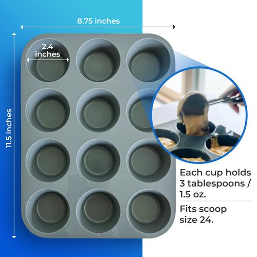 Jenaluca Silicone Cupcake & Muffin Pan - Set of TWO 12-cup pans, 12x9 Size, Non-stick, BPA Free, Dishwasher Safe - no cupcake liner needed