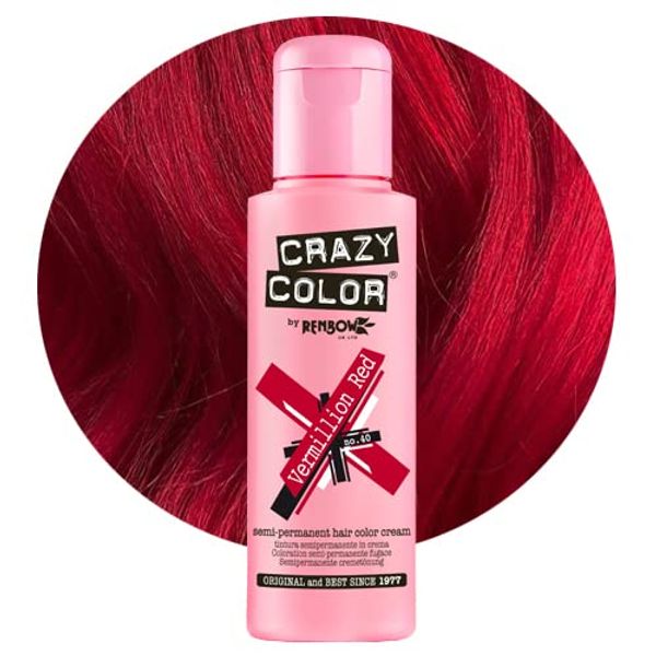 Crazy Colour Semi Permanent Hair Dye By Renbow Vermillion Red No.40 (100ml) Box of 4