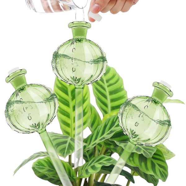 mumisuto Plant Watering Globes, 3Pcs Glass Self Watering Spikes Watering Bulbs Self Watering Device Plant Glass Bulbs Plant Waterer System Garden Pot Waterers for Holiday Indoor Outdoor Vacation