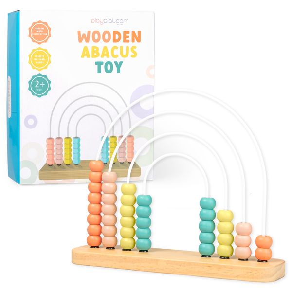 Play Platoon Wooden Abacus for Kids Math - Wooden Rainbow Toy Abacus for Toddlers 1-3, Boho Rainbow Nursery Décor for Girl or Boy, Boho Baby Aesthetic Neutral Baby Toys, Montessori Counting Beads