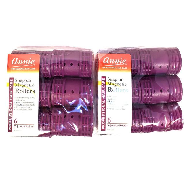 2 pack Annie  Professional  Snap On Magnetic Rollers X-JUMBO purple  (6CT)