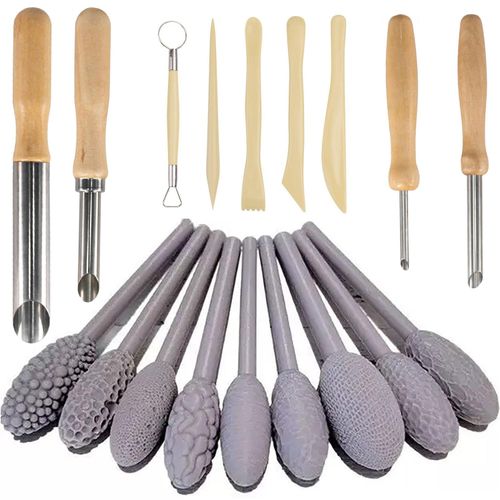 Clay Texture Roller for Art Projects,5/9/18pcs Modeling Pattern Rollers Kit, Single Head/Double Head, Roller Stick, Clay Bead Roller,Clay Texture Tools for Art (Single Head 9pcs+Pottery Tools 9pcs)