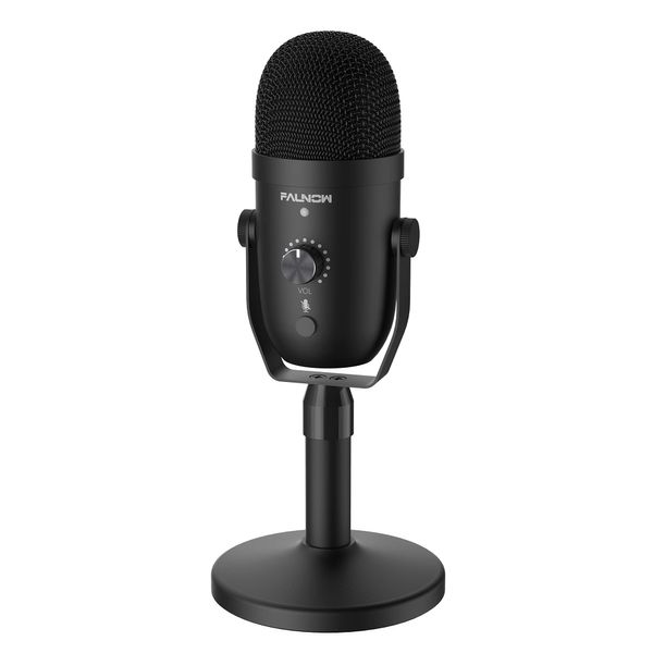 Faunow Microphone, Condenser Microphone, USB Microphone, Unidirectional, PC Microphone, Mute Button, Noise Reduction, Microphone Stand, LED Indicating Light, Volume Control, Game Play, Skype, Home