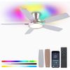 52" RGB Ceiling Fan with Light and Remote/App - Flush Mount Ceiling Fan Light wi