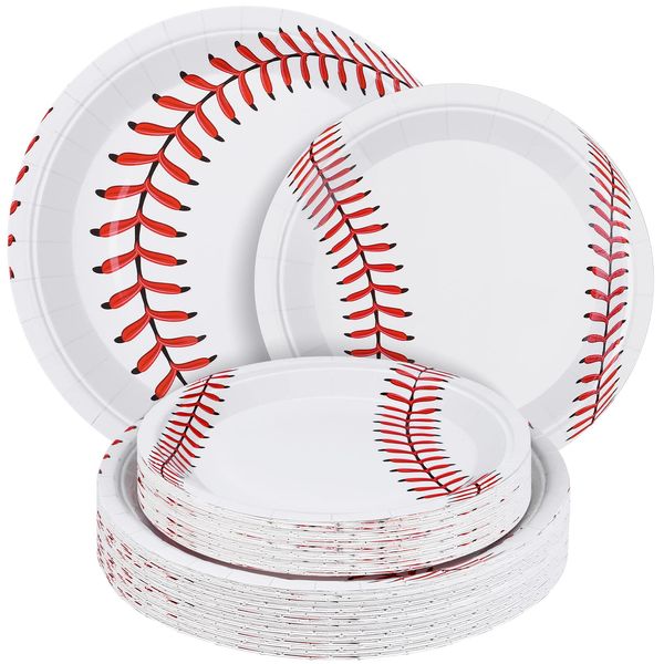 ADXCO 72 Pack Baseball Plates 9 Inch and 7 Inch Home Plate Baseball Round Baseball Paper Plates for Sports Theme Birthday Party Decorations Party Supplies