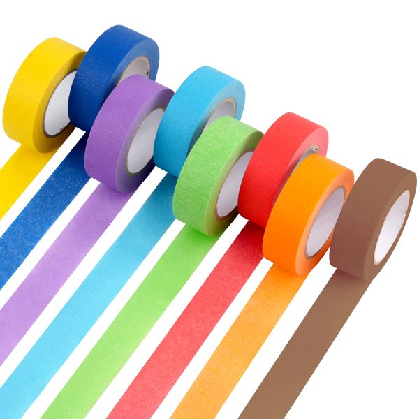 8 Rollen Washi Tape Set Regenbogen Masking Tape, Dekorative Washi Tape Kinder Klebeband Bunt für Scrapbooking, Handwerk Und Bullet Journals (13m x 25mm/Rollen)