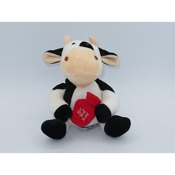 Russ Berrie Patch Get Well Soon Plush Cow Holding Hot Water Bottle Gift 7"