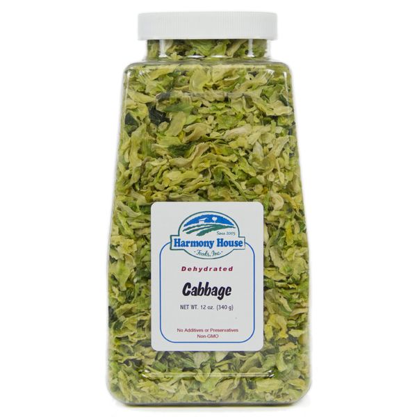 Harmony House Foods Dehydrated Cabbage Flakes - Air Dried Vegetables for Soup and Cooked Dishes, Great for Camping, Survival, and Backpacking, 6 Ounces