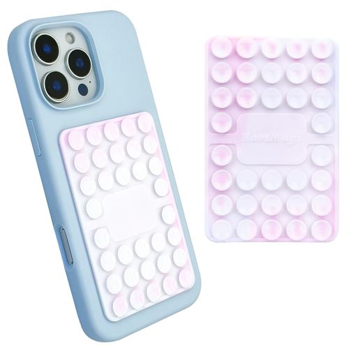 Silicone Suction Phone Case Mount, Hands-Free Strong Grip Holder for Selfies and Videos, Sticky Phone Grip for iPhone & Android (PinkWhite)