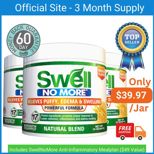 3 Pack - New! SwellNoMore Peach Mango Natural Powder. Dissolves In Water!