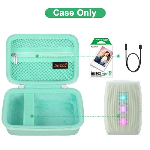 Canboc Carrying Case for Fujifilm Instax Mini Link 3 2 1 Smartphone Printer, Mesh pocket fit Instant Film and Cable, Mint Green (Case Only)