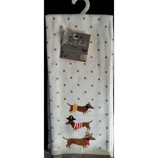 Cute Set Of 2 Halloween Puppy Dog Pirate Ballerina Kitchen Hand Dish Towels