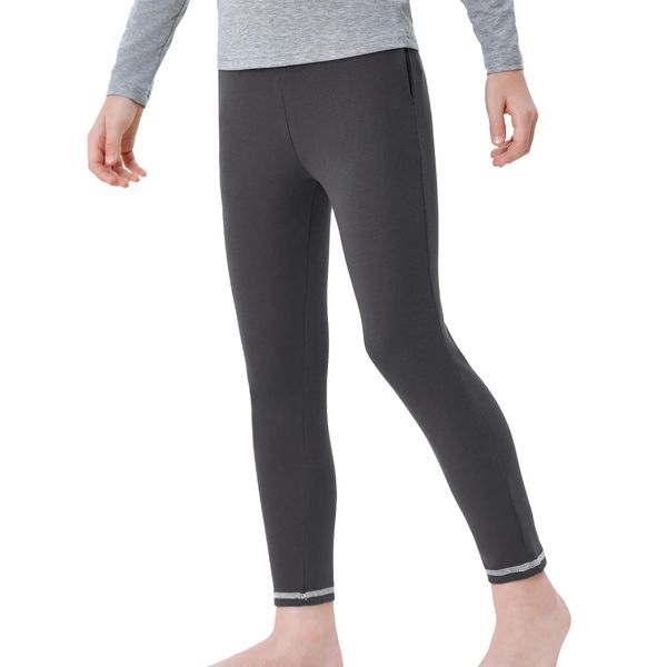 Terecey Kinder Baumwolle Funktionsunterwäsche Set fur Jungen - Herbst und Winter Basic Stretch Thermo Leggings -Warme Weich Atmungsaktiv Madchen Lang Hose, Dunkelgrau L