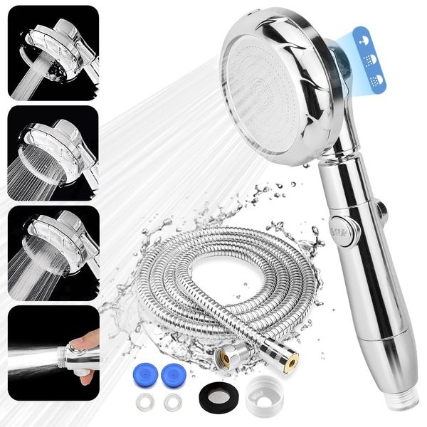 Shower Head, High Pressure Shower Head and Hose 2m Set, Portable Adjustable Water Saving Shower Heads Universal Replacements to Increase Pressure with 3 Mode Function, for Adult/Children/Pets/Bathroom