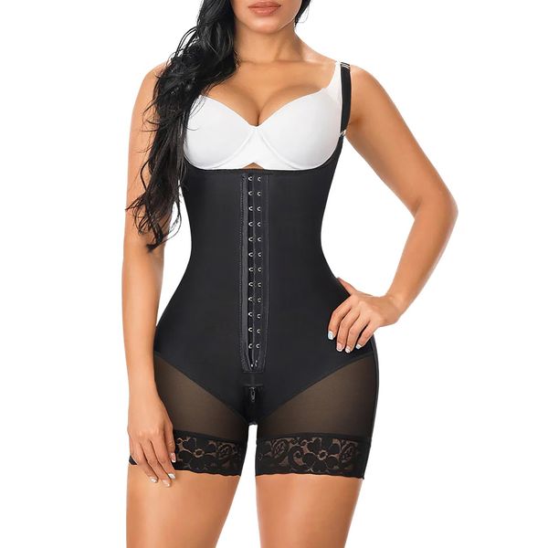 YIANNA Shapewear Damen Bauchweg Stark Formend Hohe Kompression Body Shaper Bodysuit Miederbody Fajas Colombianas Schwarz 7260 XS