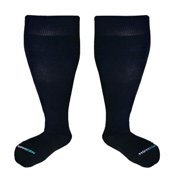 HOYISOX Plus Size Compression Socks 20-30 mmHg for Men and Women, Wide Calf Extra Large 5X, Comfortable Cotton (Black, 5X-Large)