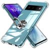 Google Pixel 6 Case with Ring, Clear, TPU, Transparent, Shockproof, Soft Touch, Four Corner Air Cushion Cover, Durable, Compatible with Car Holder, Stand Function, Dustproof, Thin, Lightweight, Fall