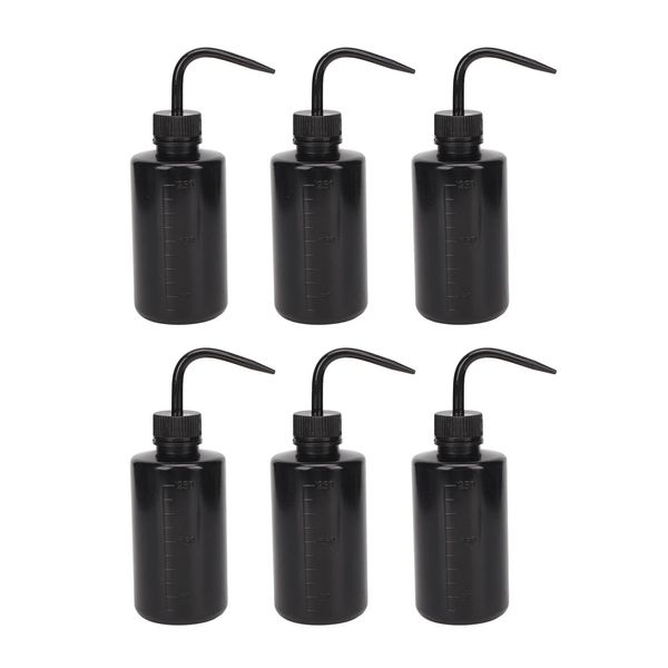 6pcs Tattoo Empty Squeeze Bottle, 250ml Wash Bottle Cleaning Tattoo Squeeze Bottle with Narrow Mouth for Tattooist, Squirt Bottle Succulent Watering Can (Black)