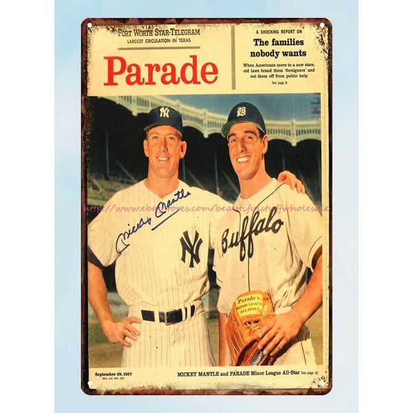 1957 Mickey Mantle Parade Newspaper tin sign