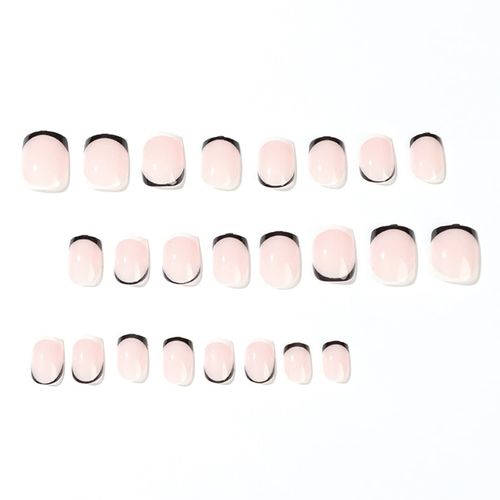 Prosy 24pcs French Short Square Unghie finte Ballerina Press on Nails Nude White Trim Full Cover Unghie finte per donne e ragazze (B)