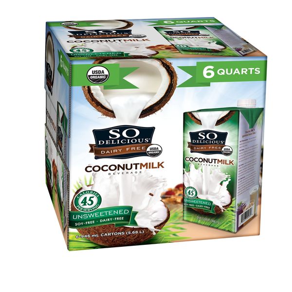 So Delicious Dairy-Free Organic Coconutmilk Beverage, Unsweetened, 32 Fl Oz (Pack of 6) Plant-Based Vegan Dairy Alternative, Great in Smoothies Protein Shakes or Cereal