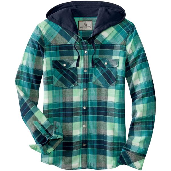 Legendary Whitetails Women's Lumber Jane Hooded Flannel Shirt, Frozen River Plaid, Medium