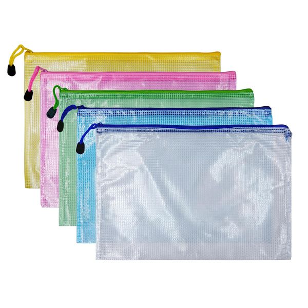 scicent 5PCs A5 Plastic Wallets A5 Document Wallets A5 Plastic Folder A5 Zip Document Bags A5 folders for documents Zip Pouch - A55304