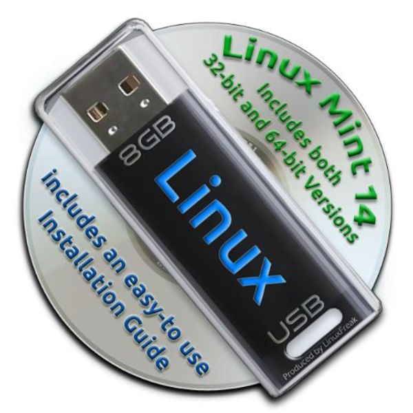 Linux Mint 14 on Bootable 8GB USB Flash Drive and DVD set - 32-bit and 64-bit.