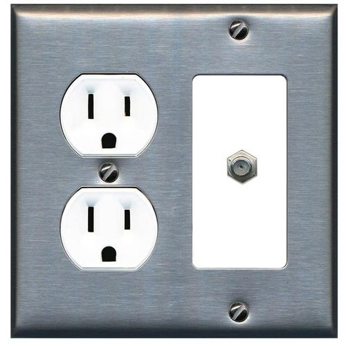 RiteAV 1 Port Coax Cable TV F-Type Wall Plate - Round Outlet [Stainless/White]
