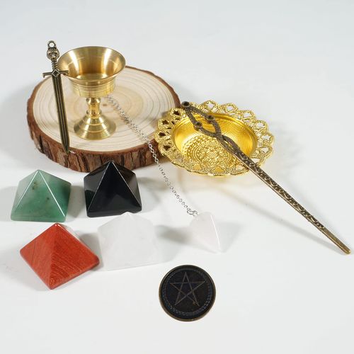 Healing Energy Crystal Chakra Crystal 10Pcs Crystal Sword Grail Obsidian Crystal Pyramid Kit for Beginners Reiki Yoga Meditation Spiritual Crystal Healing