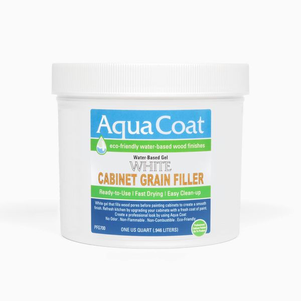 Aqua Coat Water Based White Cabinet Wood Grain Filler Gel, Fast Drying, Low Odor White Wood Filler, Premium Cabinet Grain Filler for Upgrades, Repairs & Restorations. (Quart)