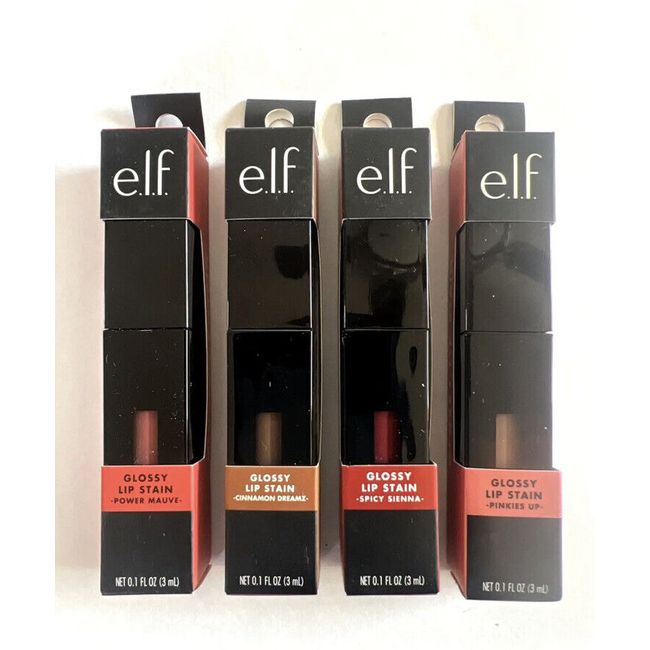 4 E.L.F Glossy Lip Stain Power Mauve, Cinnamon Dreams, Spicy Sienna & Pinkies Up