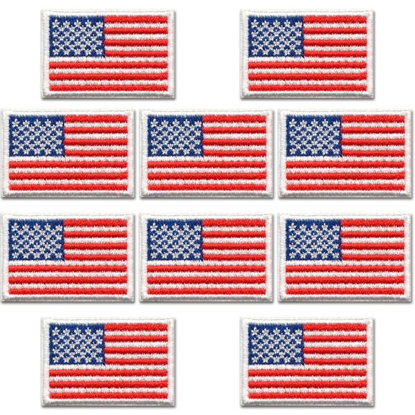 American Flag Patches (10-Pack) USA Flag Embroidered Iron-on Patch
