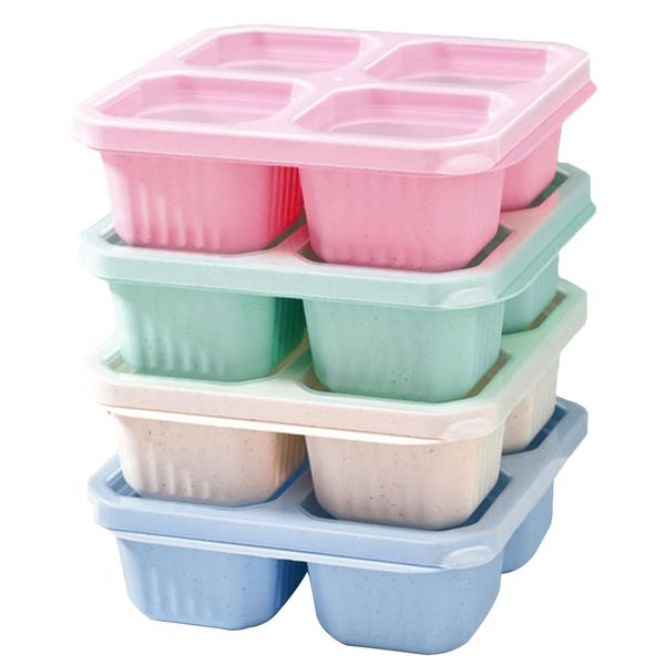 Puedno 4 Pack Snack Containers with 4 Compartments Bento Snack Boxes Reusable Divided Lunch Containers Food Storage Containers for School Work Travel