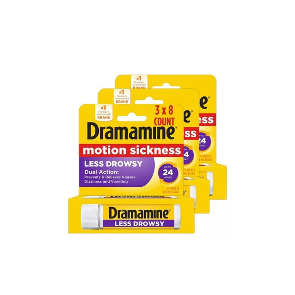All Day Less Drowsy Motion Sickness Relief 8 Count 3 Pack Exp:05/2026