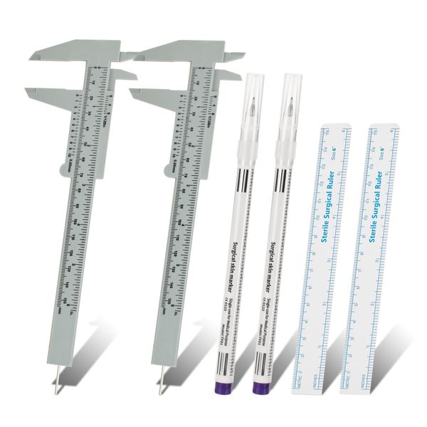 6pcs Eyebrow Tools 2pcs Eyebrow Measuring Ruler Vernier Caliper 2pcs Microblading Skin Marker Pen 2pcs Paper Ruler Eyebrow Permanent Makeup Position Mark Tools for Eyebrow Lips