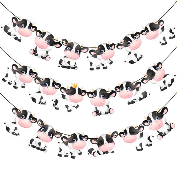 2pcs Cow Print Banner Garland Decorations Cow Birthday Party Decorations Farm Cow Print Party Supplies Cow Birthday Banner Decorations for Kids Farm Animal Theme Birthday Party Decorations Supplies