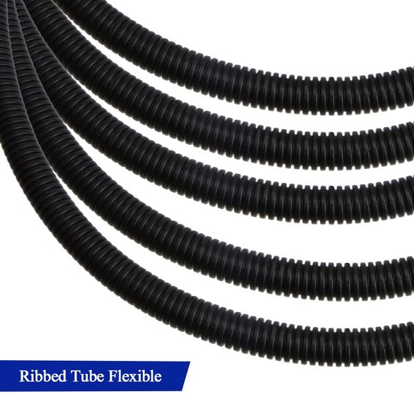 Uotyle Flexible Conduit 5M Corrugated Plastic Tube PP Pond Hose Black Conduit Pipe Non-Split Flame Retardant Bellow for Cable Wire Protection (OD10mm x ID6.5mm)