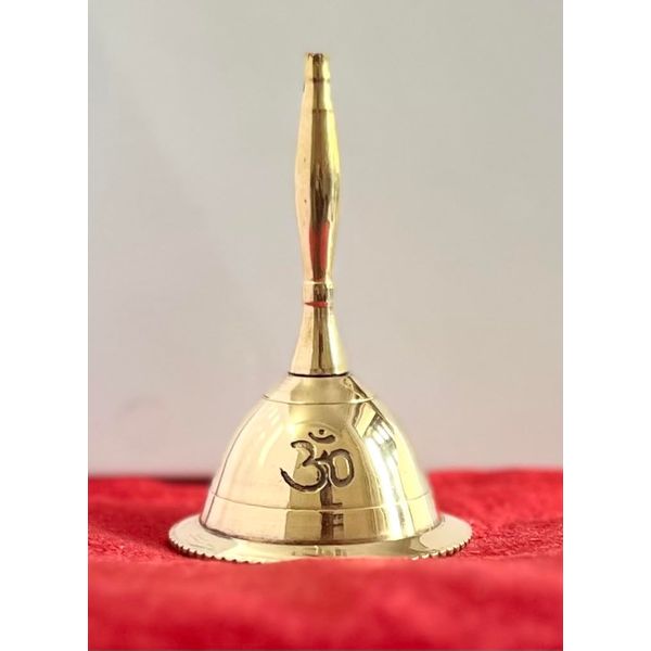 Indian Consigners Hand Bell Loud Brass Call Bells 3 Inches Altar Pendulam Use (Om Gold)