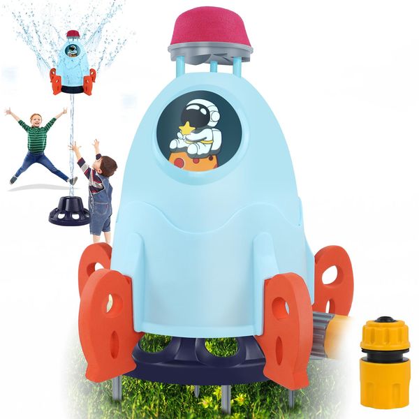 Outdoor Water Sprinkler for Kids & Toddlers - Rocket Design Water Powered Liftoff 9-16ft & Spin, Outside Kids Sprinkler for Yard Pool Garden - Summer Water Toys Birthday Gift