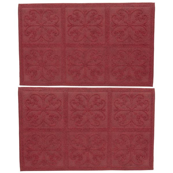 Smart Home Medallion Embossed Burgundy Doormats 26" X 16", 2 Pack