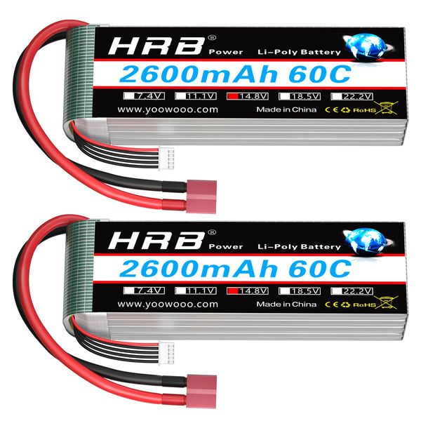 HRB 2pcs 4S 2600mAh Lipo Battery 60C 14.8V RC Lipo Battery Compatible with RC Car RC Airplane RC Truck RC Boat