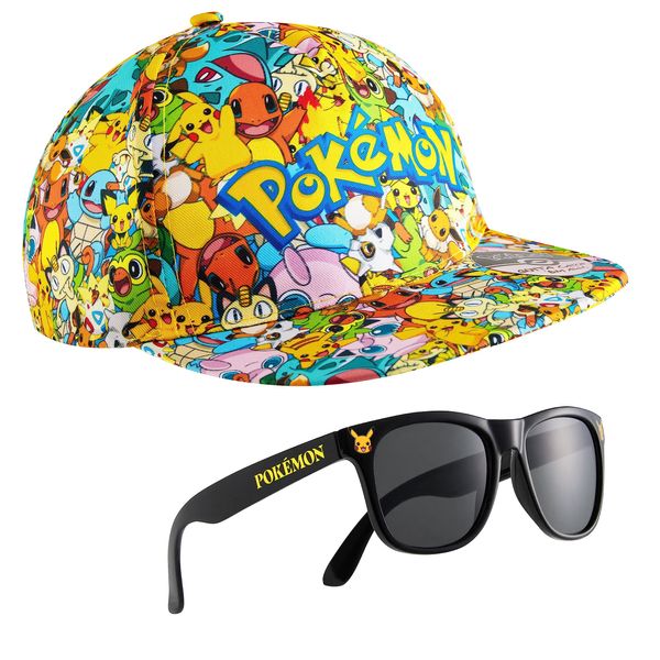 Pokemon Baseball Cap Sunglasses Set for Kids Bucket Hat Adjustable Strap Sun Hat for Kids Snapback Hat Gamer Gifts