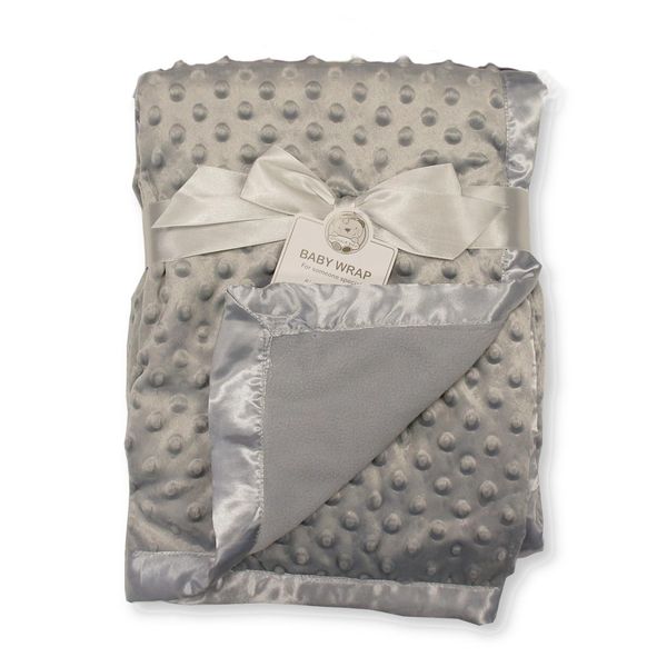 Baby Velour Bubble Wrap Blanket with Satin Trim (Grey)