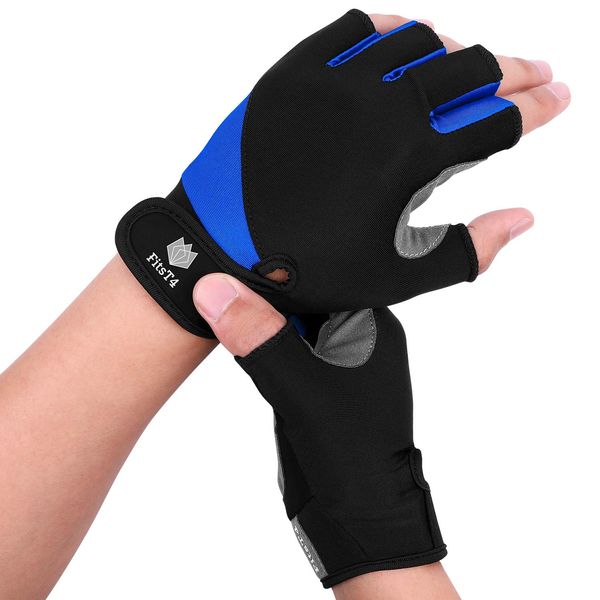 FitsT4 Sports Unisex 3/4 Finger Gloves for Water Ski, Canoeing, Windsurfing, Kiteboarding, Sailing, Jet Skiing and Stand-UP Paddle Boarding Adjustable Wrist Cinch, Comfortable Fit Blue S